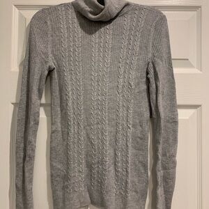Talbots Light Gray Cable Knit Turtleneck Sweater